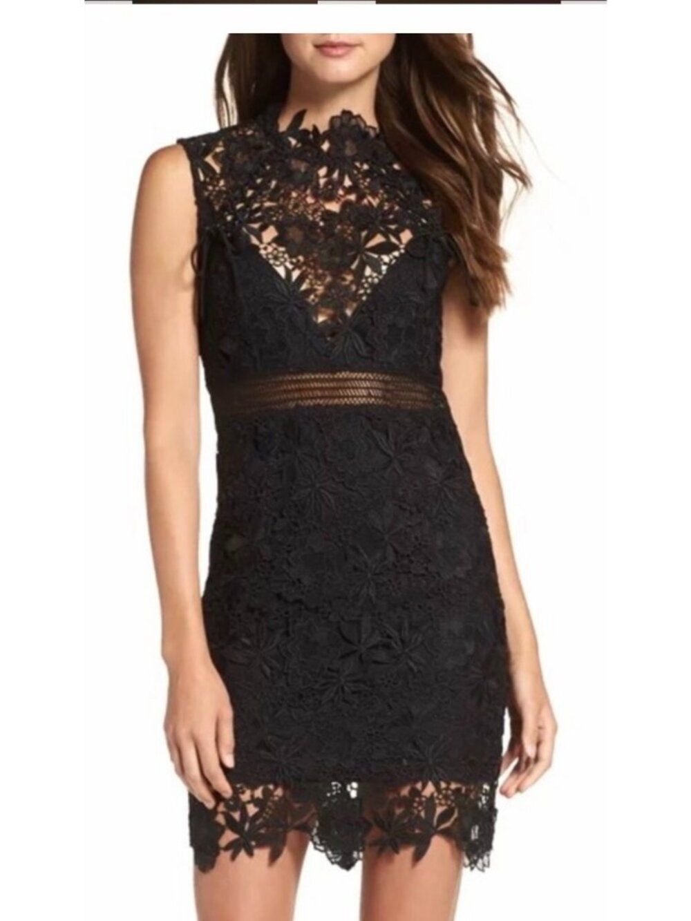 Bardot Paris Women's Black Lace Illusion Sheath Dress Size 8